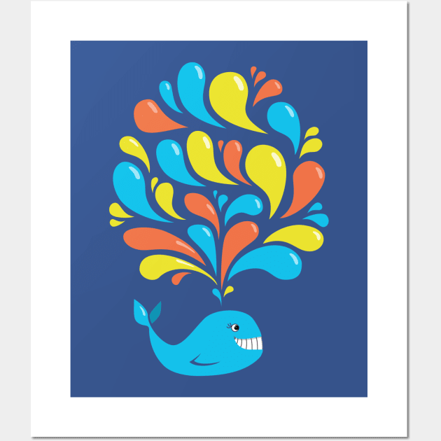 Colorful Splash Happy Cartoon Whale Wall Art by Boriana Giormova